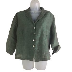 Vintage Linda Bertozzi Green Linen Lagenlook Blouse/Jacket
